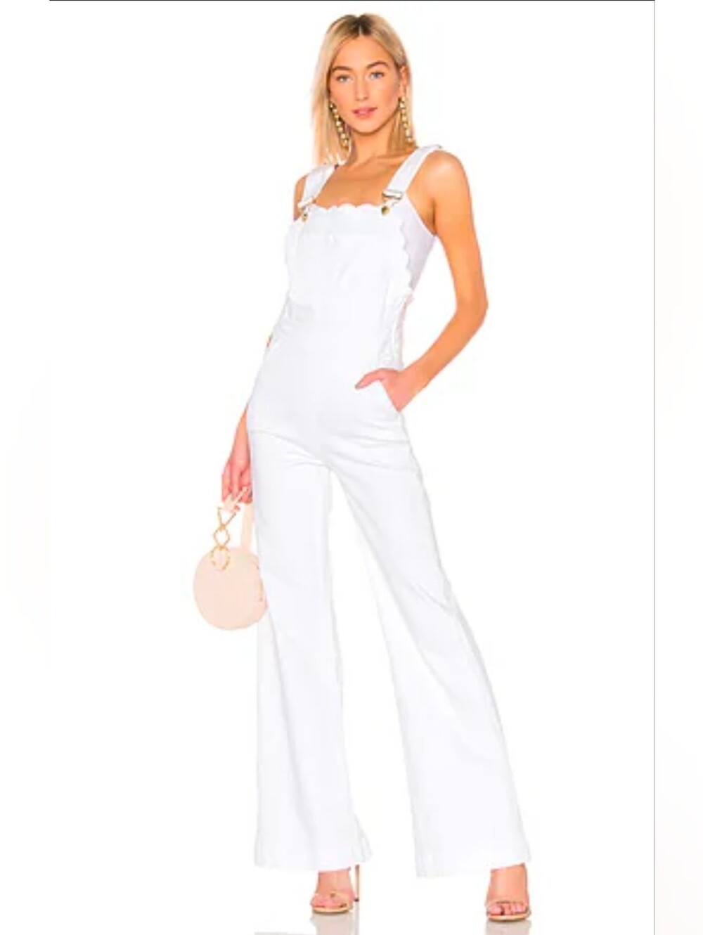 Frame Denim White Women's Scallop Edge Wide-Leg Overall in Blanc S